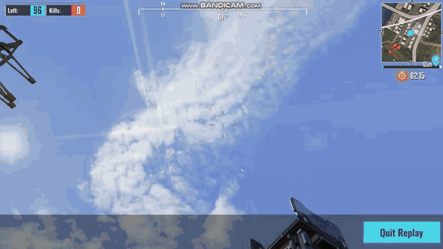 a screenshot of a video game with a quit replay button on the bottom