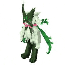 a pixel art of a monster in a white and green outfit with a green leaf on its back .