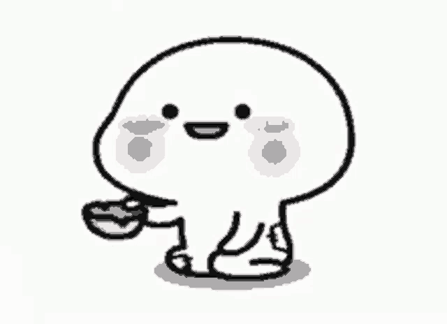 a black and white drawing of a cartoon character holding a cookie .