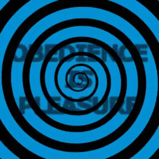 a blue and black hypnotic spiral with the word pleasure in the center