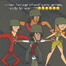 a cartoon of a wolf gang getting ready for war with the caption actual footage of wolf gang getting ready for war