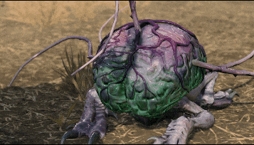 a computer generated image of a creature with a purple and green brain