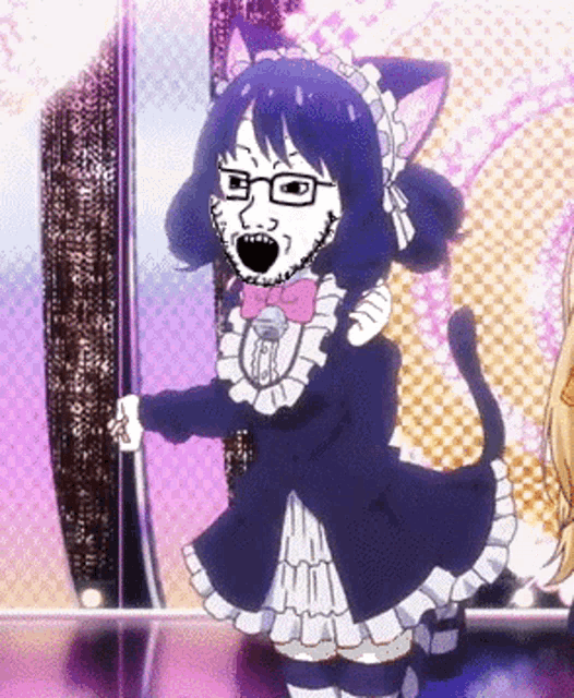 a cartoon of a girl in a cat maid outfit with a microphone