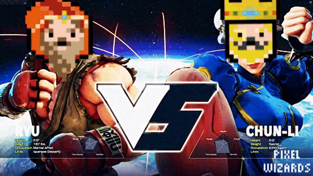 chun-li and yu-gi-oh are fighting each other in a video game