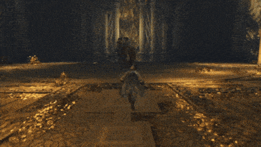 a video game character is being attacked by a giant skeleton
