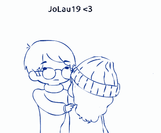 a drawing of a boy and a girl with the name jolau19 < 3 on the bottom