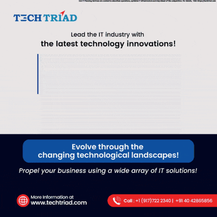 an advertisement for techtriad shows a handshake and a laptop