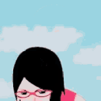 a cartoon of a girl wearing glasses and a bow tie .