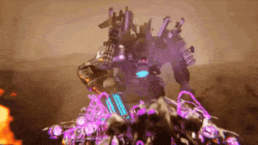 a robot with a purple light coming out of its head