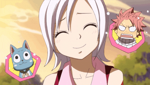 a cartoon of a girl with a cat and a man behind her