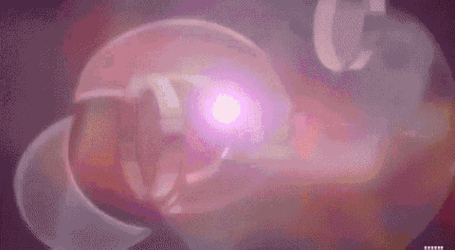 a purple light is coming out of a sphere on a dark background