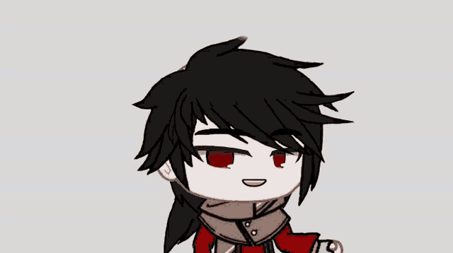 a cartoon of a boy with black hair and red eyes