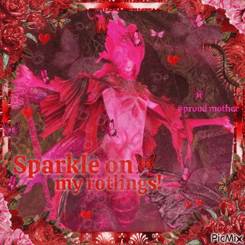 a picture of a pink dragon with the words sparkle on my rotlings