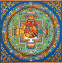 a colorful circular design with a globe in the middle