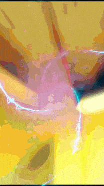 a painting of a yellow and purple background with a blue light coming out of it