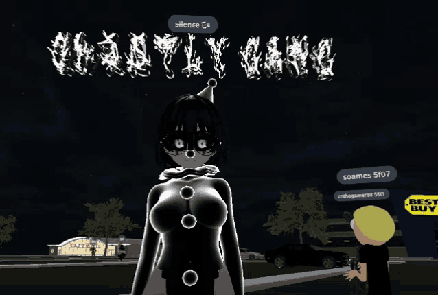 a cartoon character is standing in front of a best buy sign