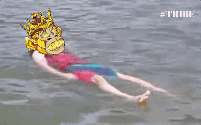 a pixel art of a monkey with a crown on his head in the water