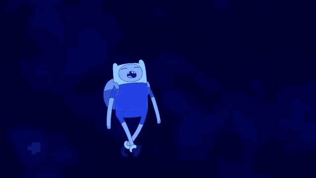 a blue cartoon character with a sad face