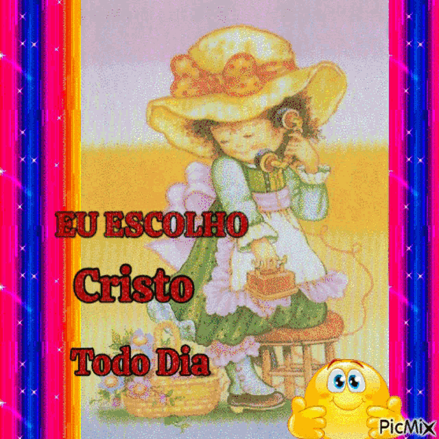 a picture of a girl with the words eu escolho cristo todo dia written on it