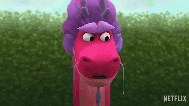 a pink and purple cartoon dragon with netflix written on the bottom