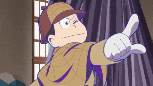 a cartoon character is wearing a hat and gloves and pointing