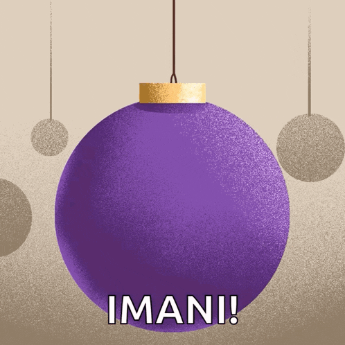 a purple christmas ornament with the word imani written on it