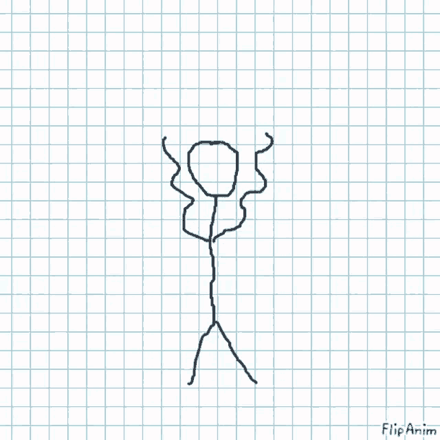 a drawing of a stick figure on a piece of graph paper with flipanim written on the bottom