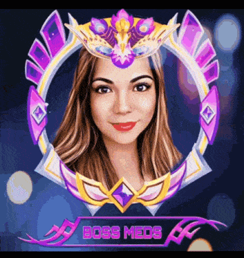 a picture of a woman with a mask on her head and the words boss meds below it