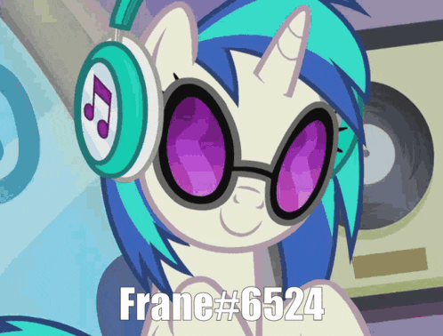 a cartoon pony wearing headphones and sunglasses has the number 6524 on the bottom right