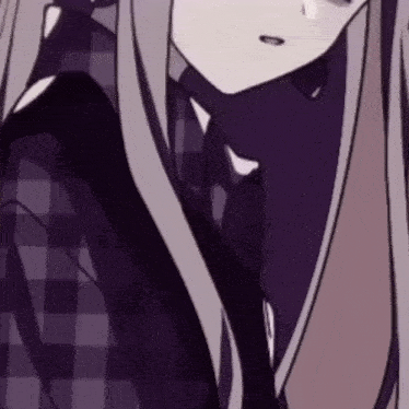 a close up of a anime girl wearing a plaid shirt and tie .