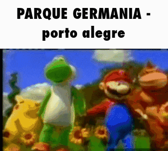 a picture of yoshi and mario with the words parque germania porto alegre above them
