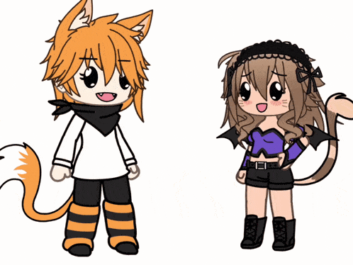 a cartoon drawing of a fox and a girl with a tail