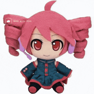 a stuffed animal with pink hair and headphones is made with pika