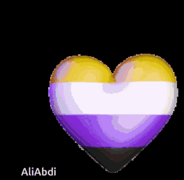 a pixel art of a non binary heart with the name aliabdi written below it