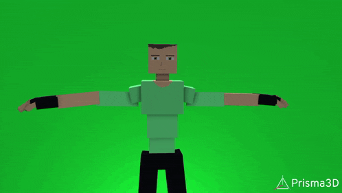 a 3d model of a man with his arms outstretched against a green screen