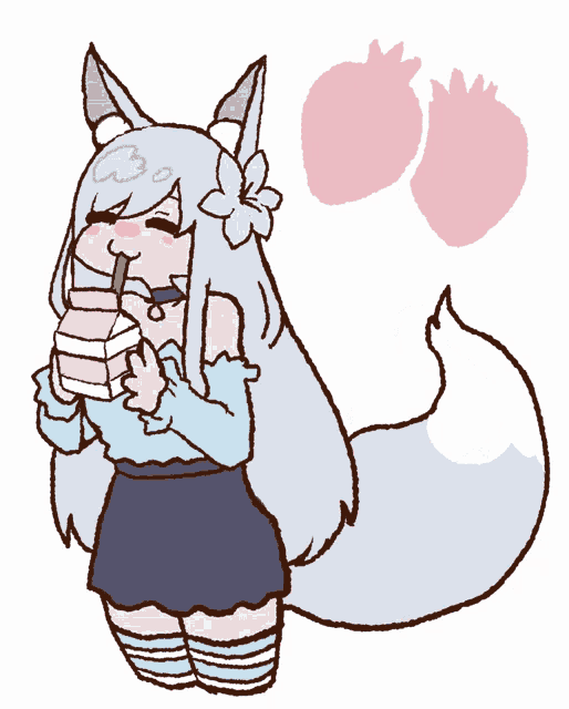 a cartoon drawing of a fox girl drinking milk