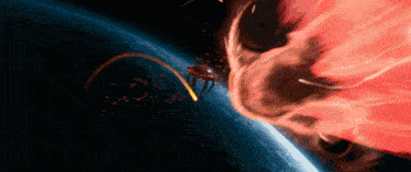 a computer generated image of a spider and a comet flying through space