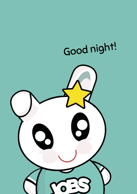 a cartoon rabbit with a yellow star on its head and the words good night