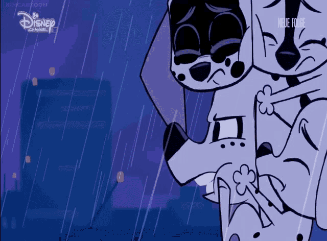 a disney channel advertisement shows a dalmatian holding another dalmatian