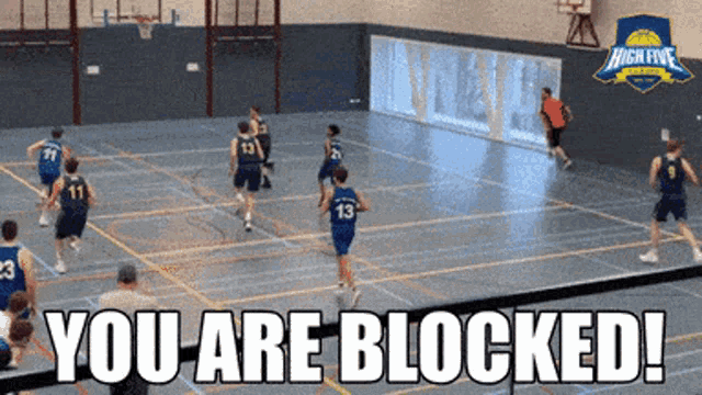 a basketball game is being played with the words " you are blocked "