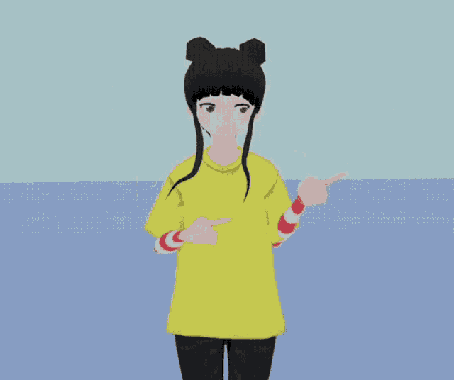 a 3d model of a girl in a yellow shirt