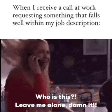 when i receive a call at work requesting something that falls well within my job description who is this? leave me alone damn it