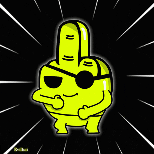 a cartoon character with sunglasses and a middle finger