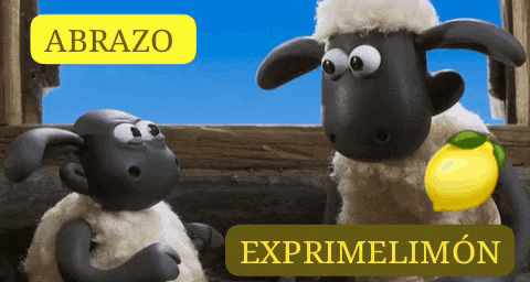 a cartoon sheep holding a lemon with the word abrazo on the bottom
