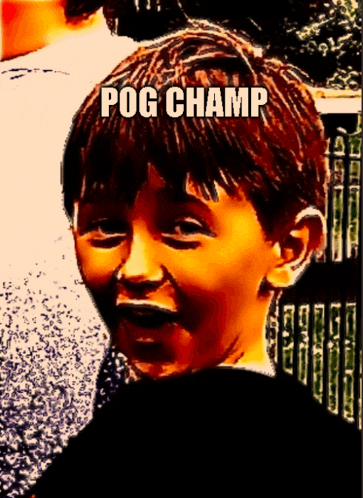 a painting of a young boy with the words pog champ on the bottom