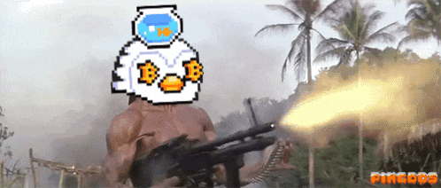 a pixel art of a man holding a gun with the word pingos on the bottom right