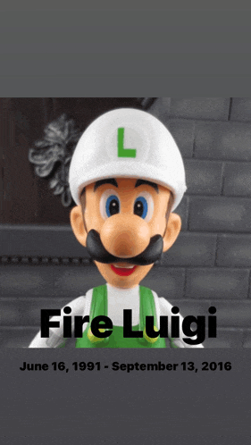 a picture of a mario figure with the words fire luigi on it