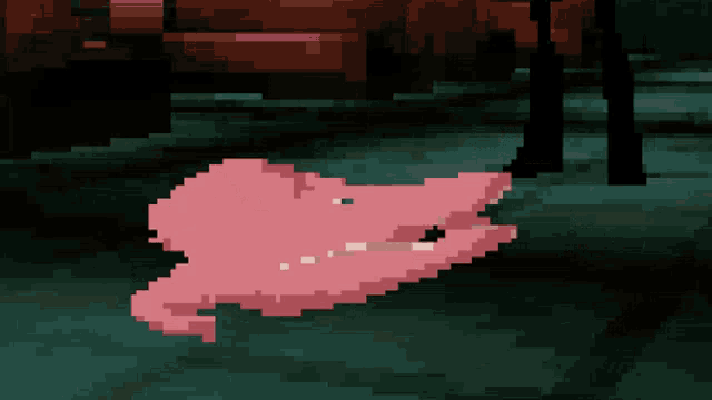 a pixel art drawing of a pink pig