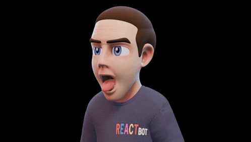 a cartoon character wearing a shirt that says reactbot