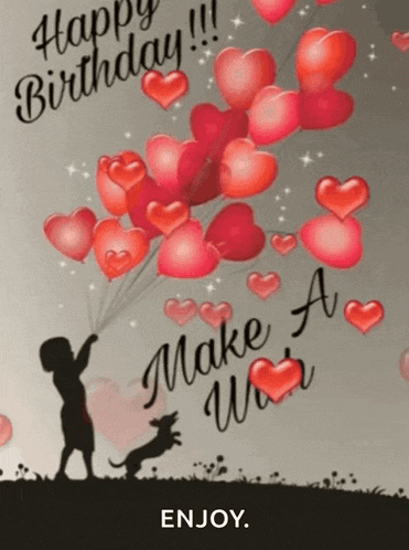 a birthday card with a boy and a dog holding balloons